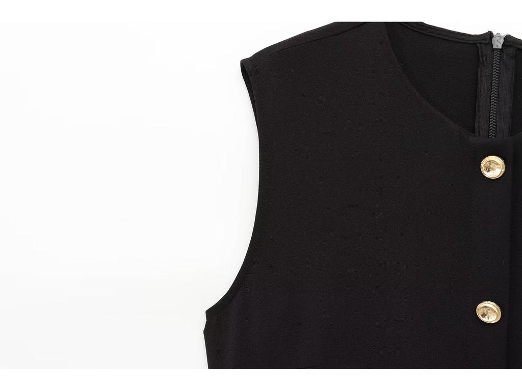 Весеннее миди-платье из крепа без рукавов с поясом 2025: Европейско-американский стиль