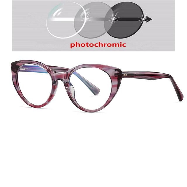 Листовая оправа, блокирующие синий свет, кошачий глаз, очки по рецепту, женские студенческие фотохромные очки для близорукости, 0 -0,5 -0,75 до -6,0