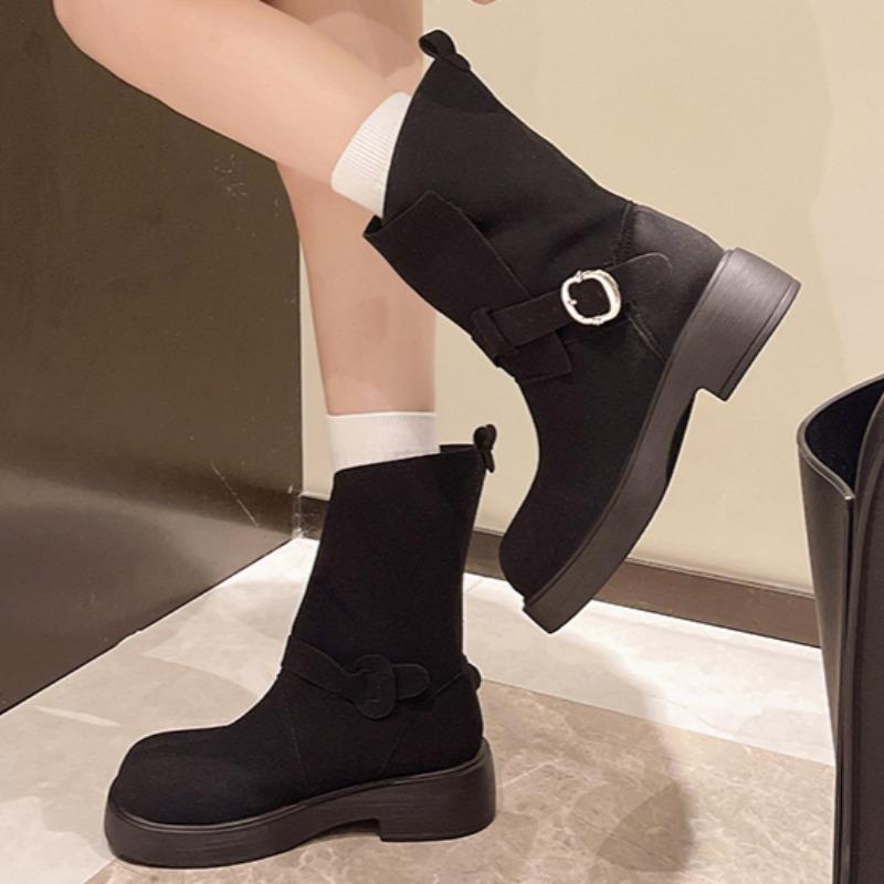 Ботильоны женские на платформе, туфли на каблуках, дизайнерские замшевые туфли на толстом каблуке, тренд 2024 года, готические туфли на среднем каблуке, модные туфли «Челси»