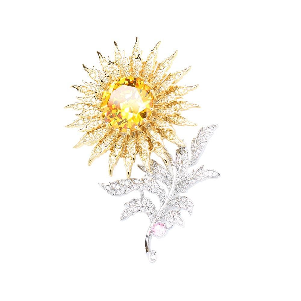 Высококлассная тяжелая промышленность преувеличенная индивидуальность желтый бриллиант одуванчик букет брошь легкая роскошь высококлассная булавка-цветок анти-свет женщина
