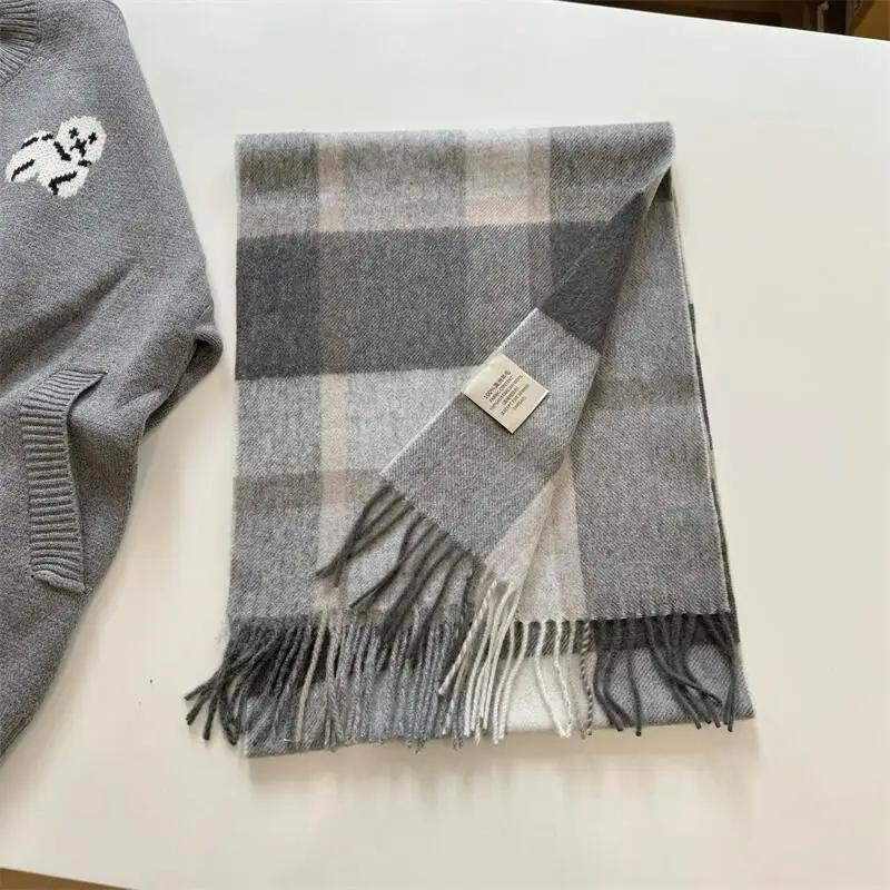 High Quality 100% Wool Scarf Men Female Fashion Classic Soft Cashmere Muffler Women Warm Thermal Shawl Outside Autumn Winter Men