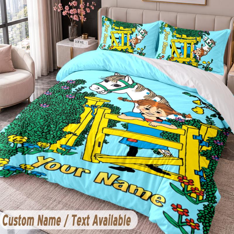 Custom Name Text 3Pcs Bedding Set Pippi Longstocking Duvet Cover And Two Pillowcases