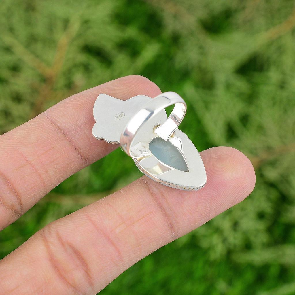 Wedding Gift For Her 925 Silver Natural Larimar Multi Stone Ring Size 7.75