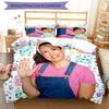 3pcs Franco Ms. Rachel Educational Adventures pattern bedding set duvet cover set includes duvet cover &pillowcases, perfect all season bedroom decora