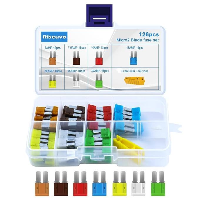 Riseuvo 140 Pcs Low Profile Mini Fuse Kit - Automotive Blade Fuses Assortment Kit For Car, Truck, RV, Boat With Fuse Puller (2A 3A 5A 7.5A 10A 15A