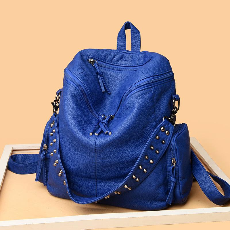 Women'S Bag, Premium Feeling Rivet, Washed Leather Backpack, Solid Color Soft-Faced Backpack, Large-Capacity Schoolbag, And Oversized.
