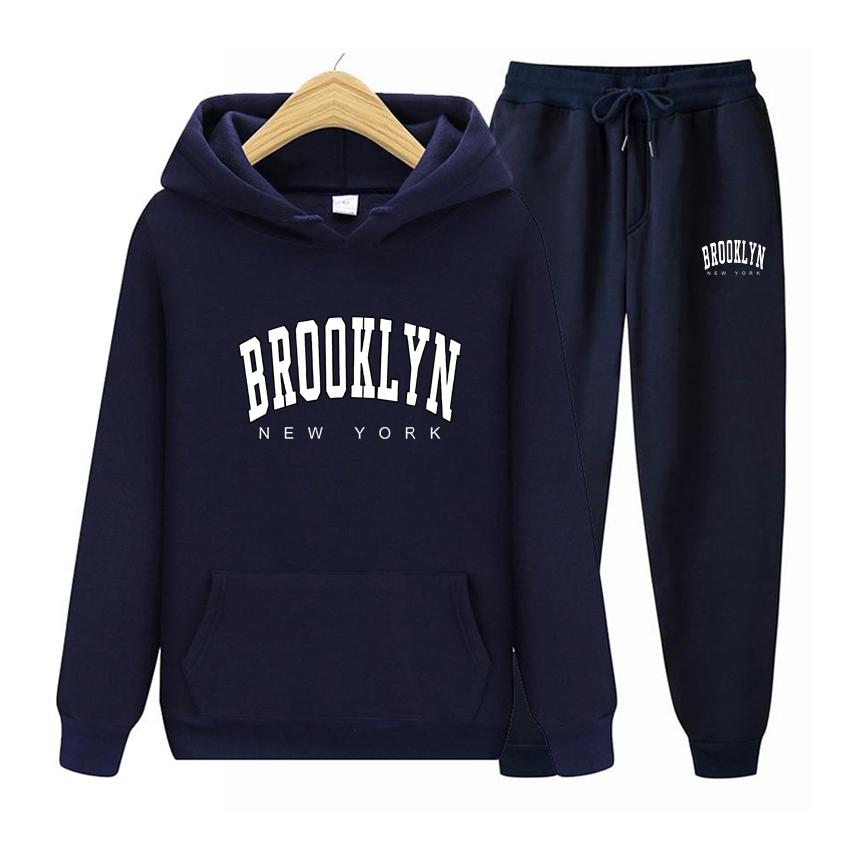 Женский комплект с капюшоном и длинными рукавами Brooklyn New York, качественная одежда с принтом, классический простой спортивный костюм, универсальная одежда в стиле Харадзюку