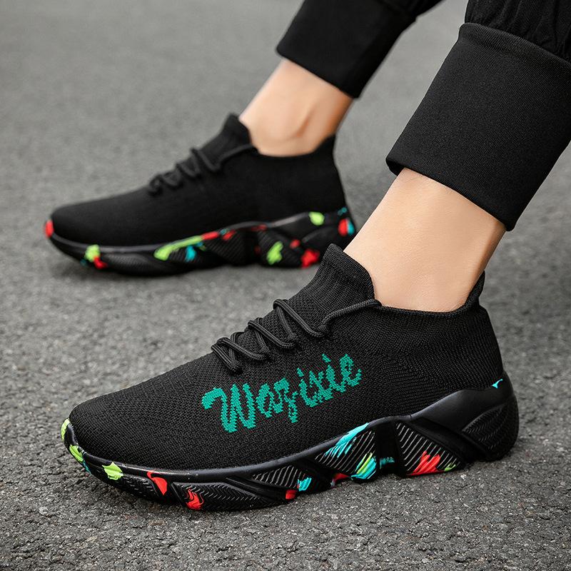 Factory direct sales couple sports and leisure large size high-elastic flying woven breathable shoes trendy fashion lightweight socks shoes