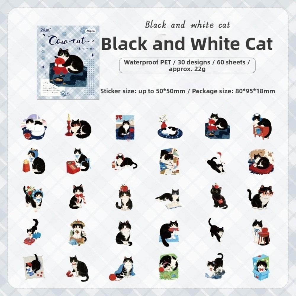 Cute Cartoon Style Stationery Stickers 60 Sheets Kitten Holiday Pet Stickers Scrapbooking