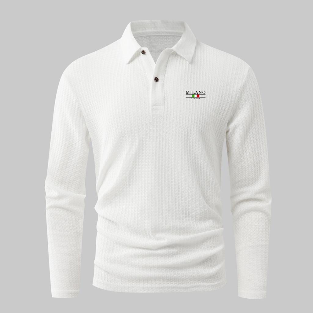 Men's Long-Sleeve Collared Polo Shirt-Moisture-wicking, comfortable, and soft against the skin—perfect for golf and as a versatile everyday top