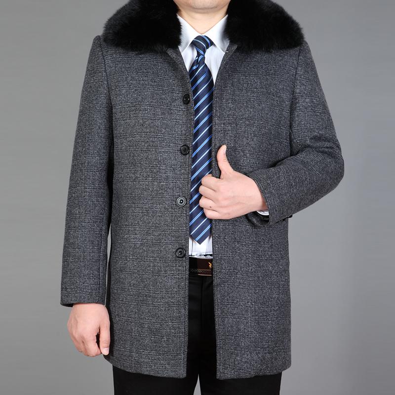 Men Woolen Coat Autumn Wool Jacket Thick Winter Wool Blend Coat Mens Pea Coat Fur Liner Detachable Real Rabbit Fur
