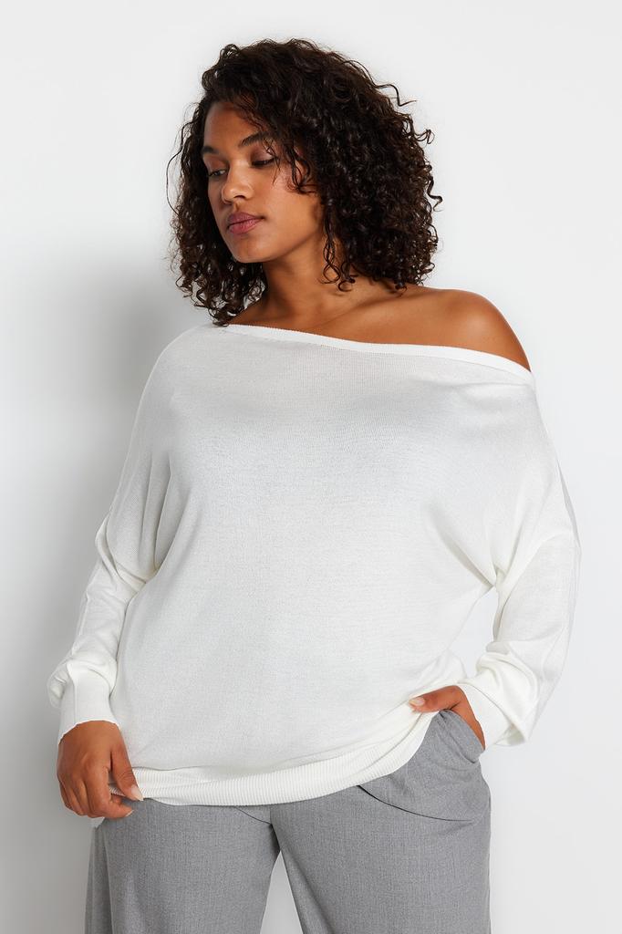 Женская мода, новый свитер большого размера, черный трикотаж с вырезом лодочкой, свитер