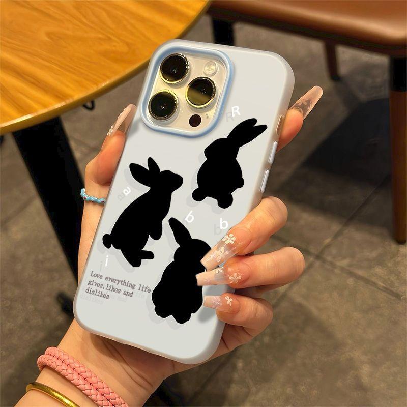 Черный кролик тень Ins для чехла мобильного телефона Apple 16/17promax iPhone15 кожа матовая 13/12/14