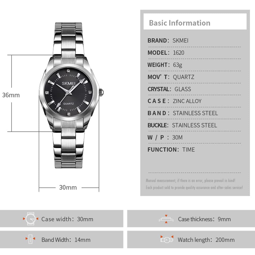 Stylish Stainless Black Women's Watch, Silver, Steel, Waterproof, Business, Classic, Analog, Quartz, Brand, Casual, Simple, Luxury, Gift,