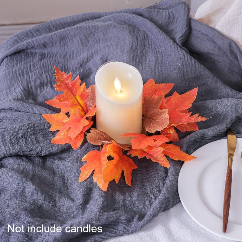 Украшение стола Кленовый лист Апельсиновый лист Маленький венок Кольцо для свечи Осенние кленовые кольца для салфеток