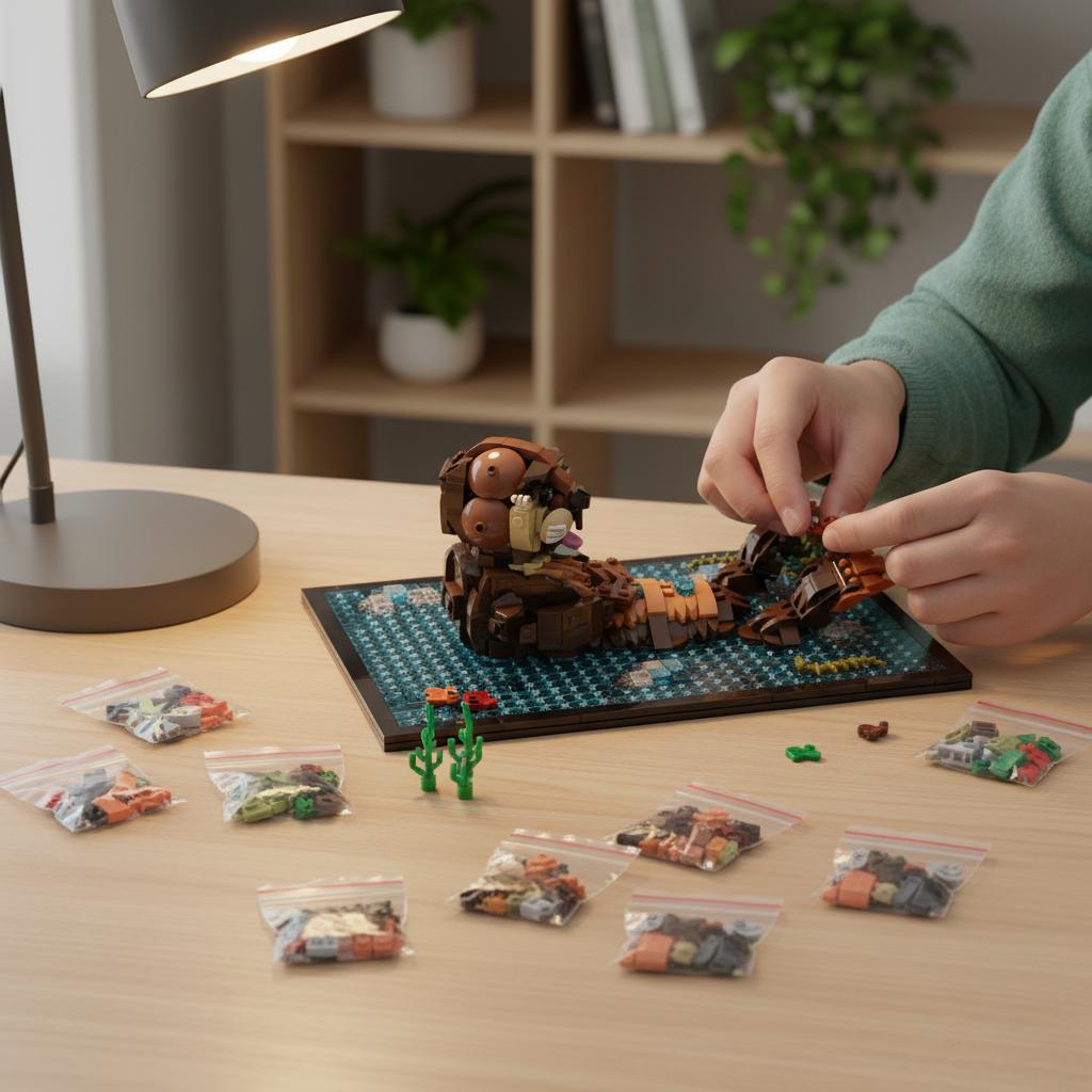 MOC Creative Otter Animal Scene Building Blocks Model Ornament Marine Life Particle Toy Collectible Gift for Kids & Adults