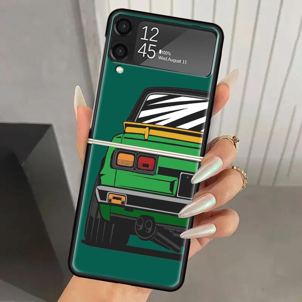 Япония JDM Спортивные Автомобили Комикс Жесткий ПК Чехол Для Телефона Для Samsung Galaxy Z Flip 7 6 5 4 3 Черный ZFlip7 ZFlip6 Flip5 Flip4 Flip3 5G Prin