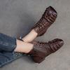 Johnature Retro Short Boots Comfortable Genuine Leather Casual Versatile Woven Women's Shoes