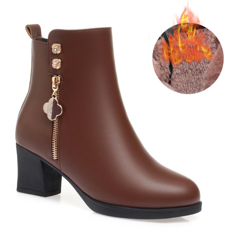 Модные осенне-зимние женские ботинки на высоком каблуке, ботильоны, женские, с толстым плюшем, на молнии, теплые, зимние ботинки, модная хлопковая обувь