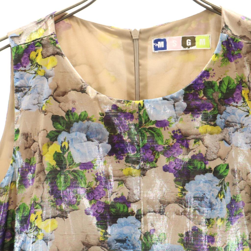MSGM Сделано в Италии Цветочный Без рукавов Мини-платье 42 Бежево-коричневый Женский Б/У