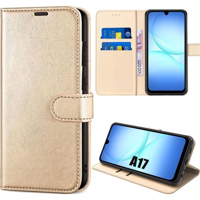 Coque de Protection - BOOLING - pour Samsung Galaxy A17 4G/5G - Protection Rabat Antichoc Synthécuir Doré