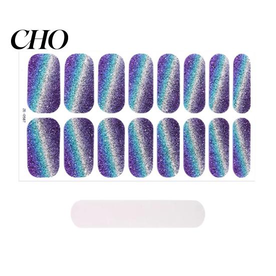 Home Manicure Decals Glitter Nail Polish Strips with File Easy Apply Remove Self Adhesive Women Art Full Sticker DIY Decoration Wrap Peel Stick Nails