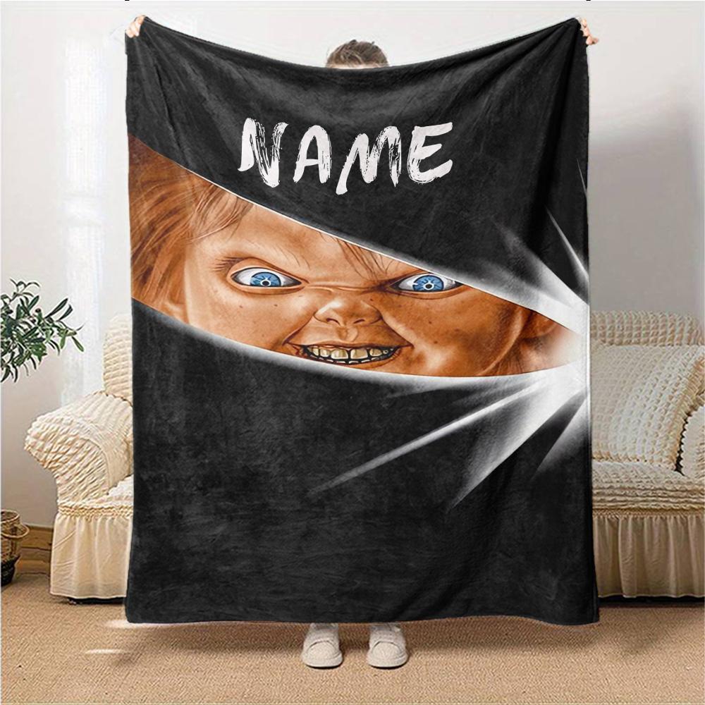 Custom Name Fiery Chucky Portrait Party Blanket For Couch Bed Plush Cozy Fuzzy Blanket Super Soft Warm Blankets For Fall And Winter 0916300