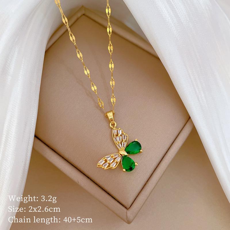 DIEYURO 316L Stainless Steel Steell Multicolour Crystal Hollow Out Butterfly Necklace Earring Set Women New Fashion Jewelry Gift