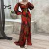 Ayollar Kechki Ko'ylagi Ochiq Yelkali Rhinestone Dekorli Plissirovka Qilingan Uzun Fonarli Yengli Yirtiq Etekli Keng Yuqori Beldan Bosilgan Polga Uzun Prom Banket Kechasi Maksi
