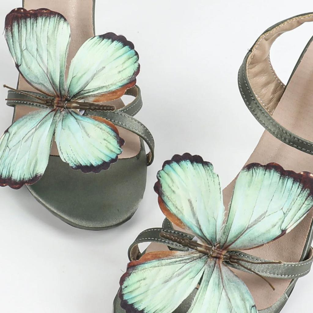 Модные женские босоножки с ярким декором в виде бабочек, на шпильке, с открытым носком, на высоком каблуке, лето 2024