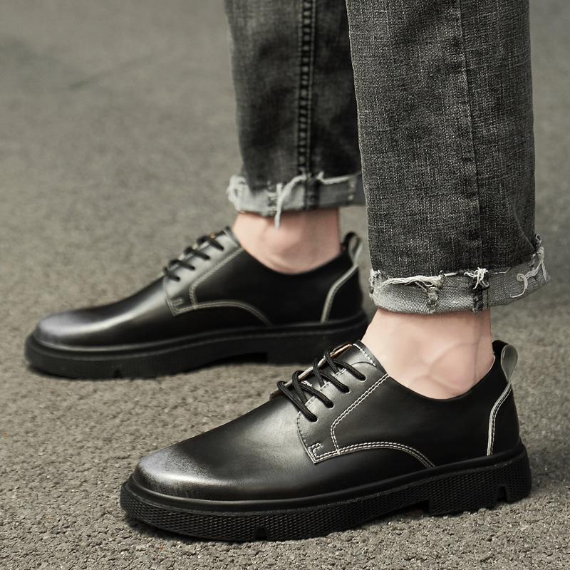 FashionNew High Quality Genuine Leather Men Shoes Spring Autumn Man Casual Handmade Tooling Mens Outdoor Shoes Male Lace-Up Basic Shoes