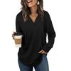 Women's Fashion Solid-Color Long-Sleeve Hooded V-Neck Casual Sweatshirt Top
