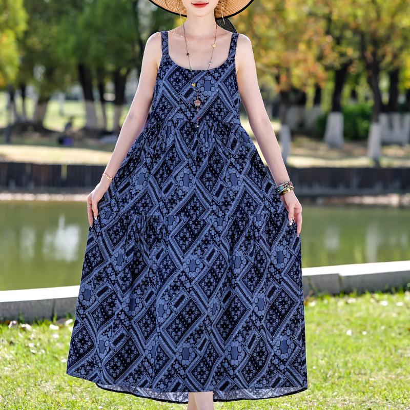 Элегантное платье на бретельках для женщин, большие размеры, повседневное летнее длинное платье, винтажная женская одежда среднего возраста