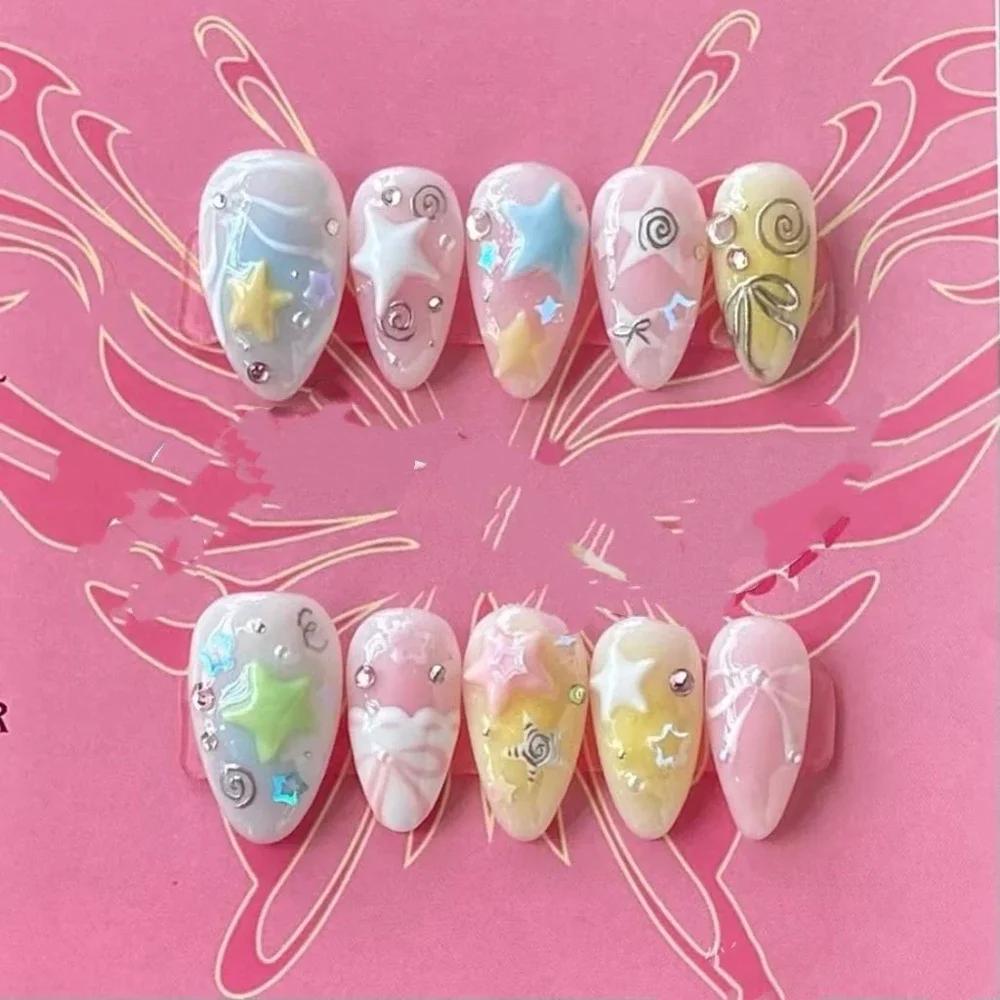 Kawaii Rilakkuma Short Almonds Face Press On Nails 3D Cartoon Japanese Style Customizable Wholesale Girl Party Gift