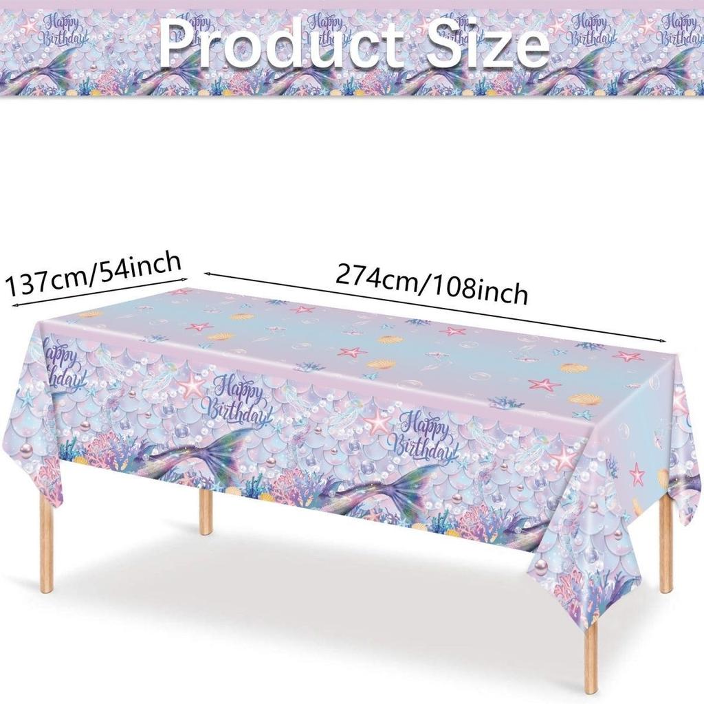 Purple Fish-Scale Mermaid-Themed Party Decoration Set: Disposable Mermaid-Tail Tablecloths, Paper Cups, Napkins, and Plates for Girls' Birthdays