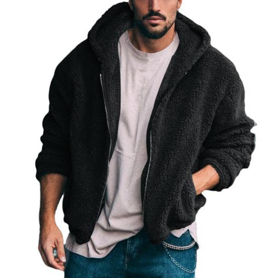 Winter Man Warm Fleece Fur Fluffy Hooded Coat Jacket Zip Up Solid Color Outwear Jumper Streetwear Jackets Clothing For Men