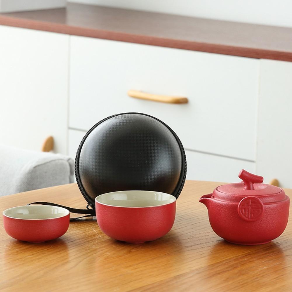 Ceramic Tea Ceremony Teapot Set with Storage Bag Chinese Teapot Set Creative Travel Teapot Office
