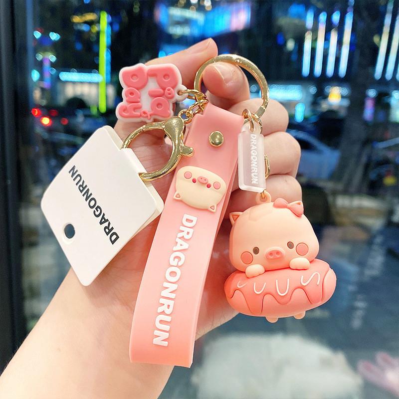Adorable Cartoon Pig Keychain Cute And Creative Soft Rubber Key Accessory For Bags And Cars