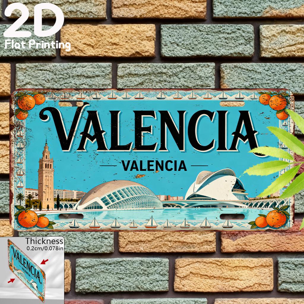 Vintage Rustic VALENCIA SPAIN City of Arts and Sciences Scenery Orange Pattern License Plate D Flat Aluminum Tin Sign Wall Ar