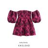 Kaslead New Women Clothes Western Style Fashion Simple Sexy off-Shoulder Lantern Short Sleeve Dress