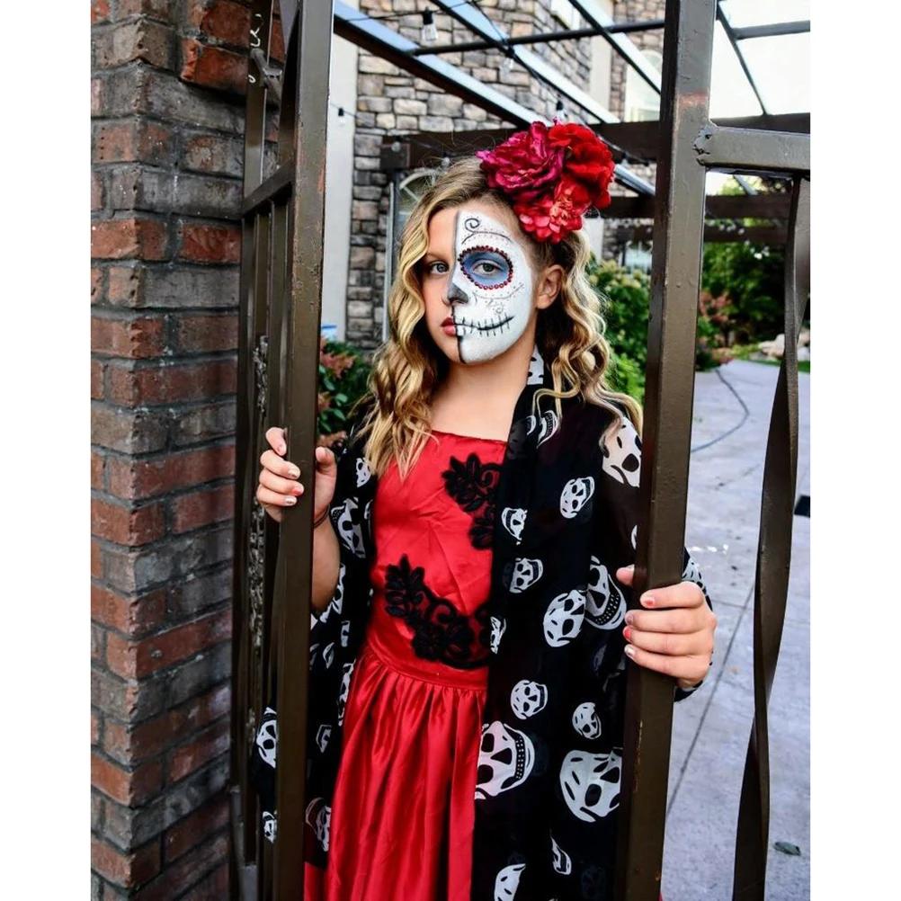 Длинный шарф-платок с черепами для женщин, шифоновый платок-шарф, повязки на волосы, голову, шею с черепами