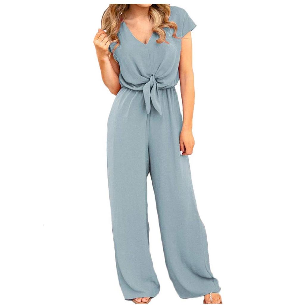 Women's Jumpsuit Summer Beach Short Sleeve Solid Color Casual Fashion Wide Leg Jumpsuit