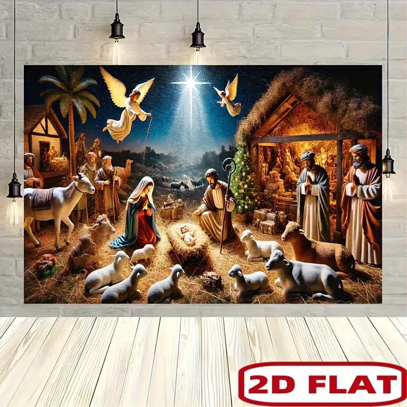 2D Flat Nativity Scene Christmas Backdrop Holy Family Angel Photo Background