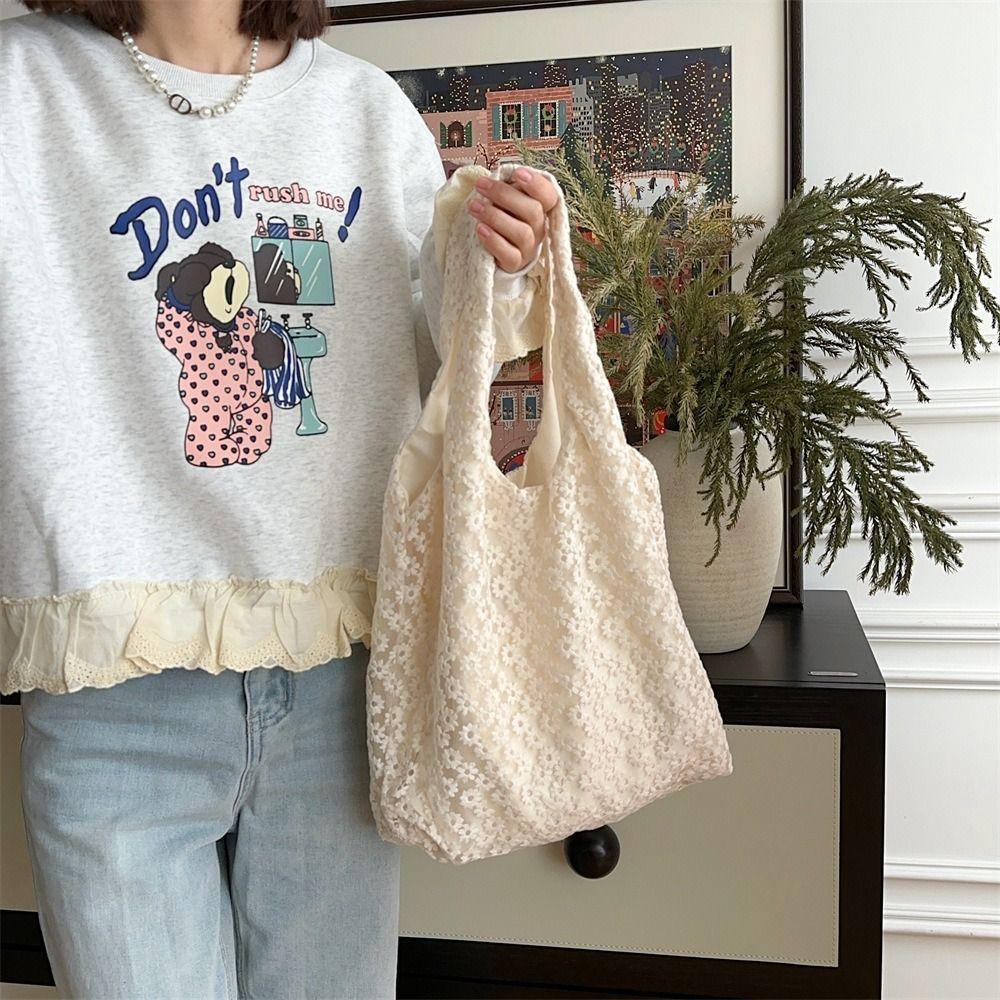 Pastoral Style Daisy Flower Shoulder Bag Nylon Beach Bag Elegant Bohemian Handbag Travel