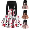 Love Print Flared Dress Women's Long Sleeve Dress Party Casual Dress Valentine's Day