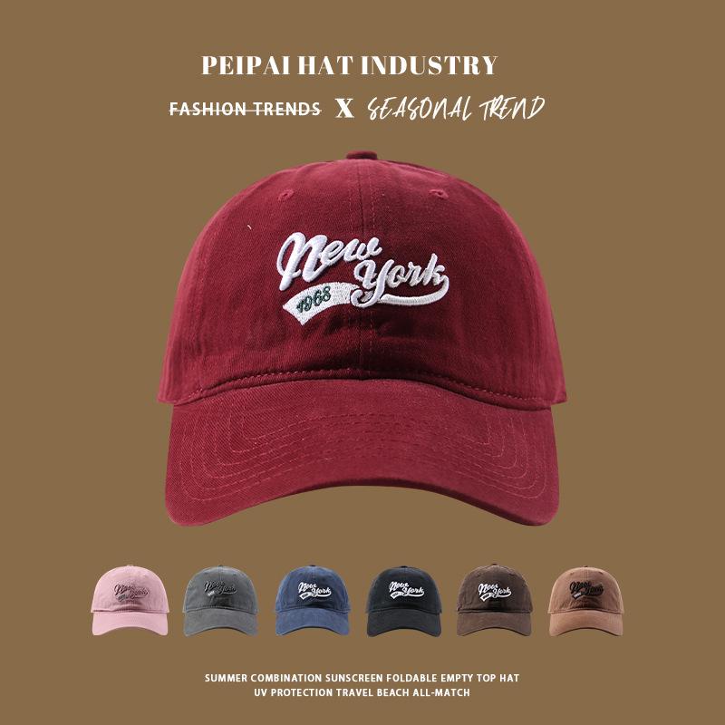 Baseball cap women's high cranial top wide brim cotton soft top English three-dimensional embroidery old peaked cap men