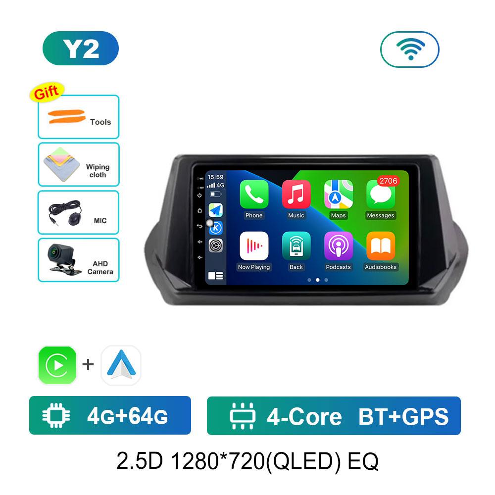 DSP Stereo Car Radio Multimedia player for Peugeot 2008 208 2019 - 2022 Navi GPS QLED Touch Screen WiFi Android 14 Bluetooth