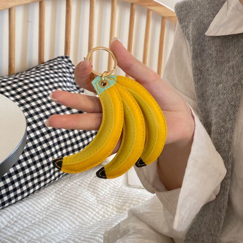 Cute Fashion PU Leather Pendant PU Banana Fruit Key Ring Creative Fruit Banana Keychain Female