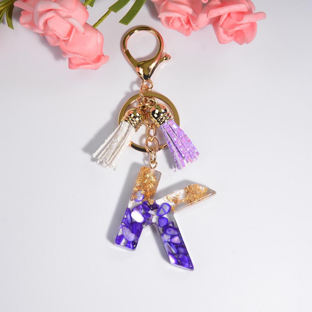 Фиолетовый хрустальный эпоксидный брелок с буквой и кисточкой - Ювелирное украшение из смолы, подвеска-шарм