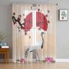 Cherry Blossom Branch And Crane Sheer Curtains For Bedroom Exquisite Voile Curtain Living Room Kitchen Chiffon Fabric Curtains